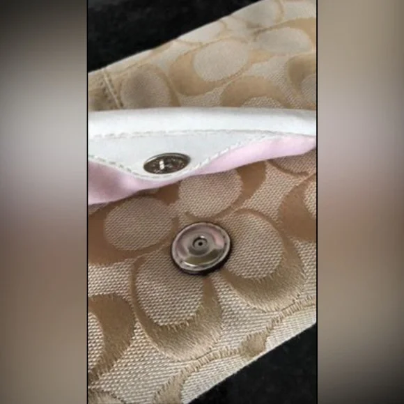 Coach Cream Tan Canvas Leather Trimmed Wristlet Wallet - Picture 6 of 9